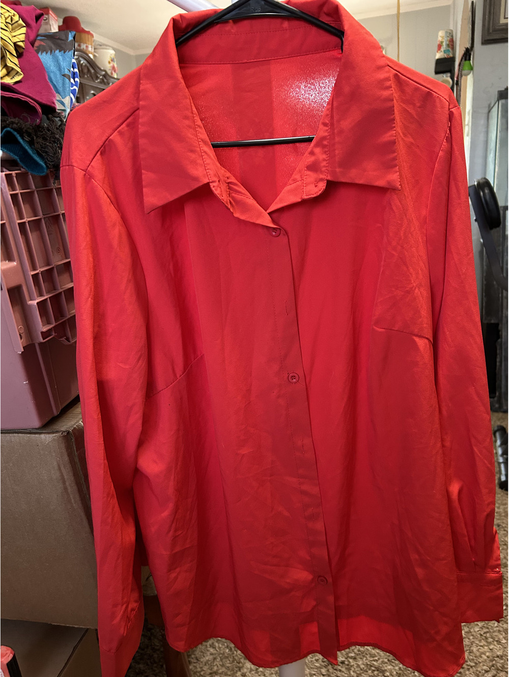 SHEIN Curve 3XL Red Button-Up Shirt